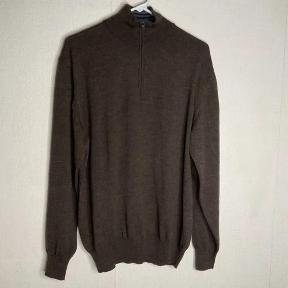 Paul Frederick 100% Merino Wool 1/4 Zip Sweater Pullover Men Size Large Brown
